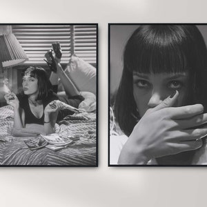 Pulp Fiction Poster, Feminist Print, Black and White Wall Art, Retro Movie Poster, Maximalist Room Decor, Smoking Poster, Digital Download