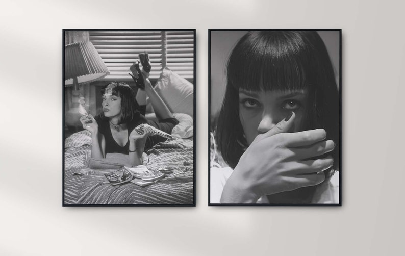Pulp Fiction Poster, Feminist Print, Black and White Wall Art, Retro Movie Poster, Maximalist Room Decor, Smoking Poster, Digital Download