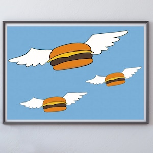 Bobs Burgers Movie Poster, Flying Burgers, Funny Home Decor, Bobs Burgers Art, TV Show Poster Print, Bobs Burgers Gifts, Digital Download
