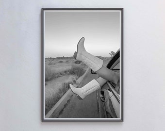 Cowgirl Stiefel Druck, Schwarz Weiß Wand Kunst (Digitaler Download) DownloadMill