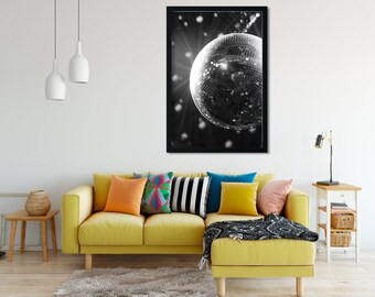 Disco Ball Print, Black and White Photography, Y2K Room Decor (Digital Download)