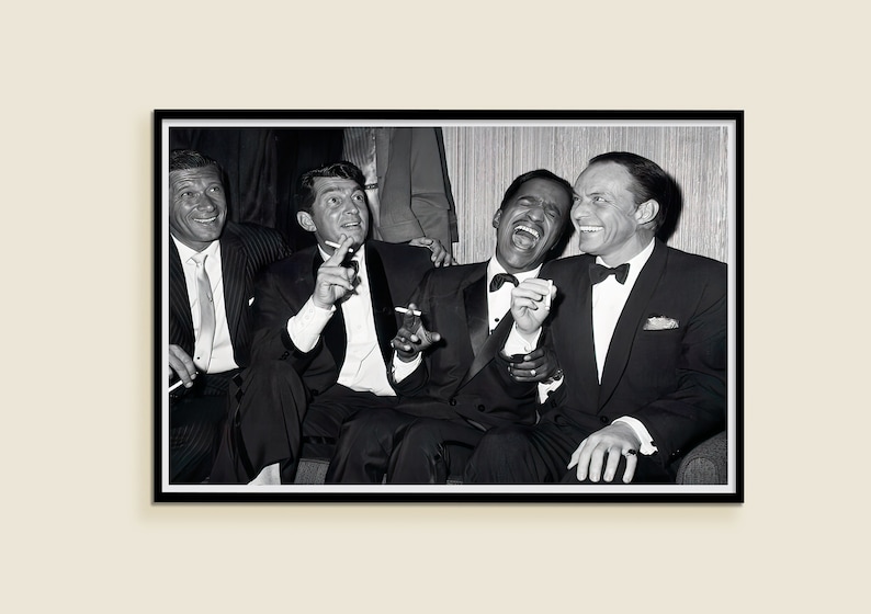 The Rat Pack Vintage Print | Frank Sinatra Sammy Davis Dean Martin | 1960s Black And White Wall Art | Father's Day Gifts