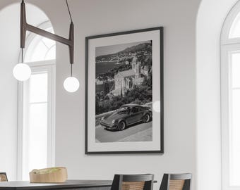 Vintage Car Poster, Old Money Wall Art, Black and White Coastal Print, Mediterranean Luxury Decor, Classic Car Photography, Digital Download