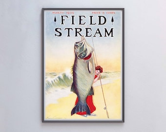 Vintage Field & Stream Fly Fishing Poster, Lake House Art (Digital Download)