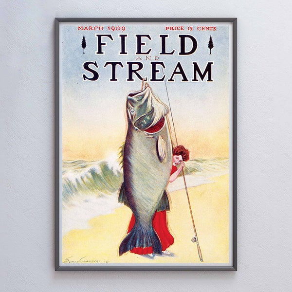 Fly Fishing Print, Field & Stream Poster, Fishing Wall Art, Vintage Fishing Poster, Lake House Decor, Printable Wall Art, Digital Download