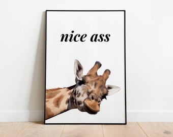 Funny Giraffe Bathroom Art Print, Nice Ass, Fun Restroom Decor (Digital Download)