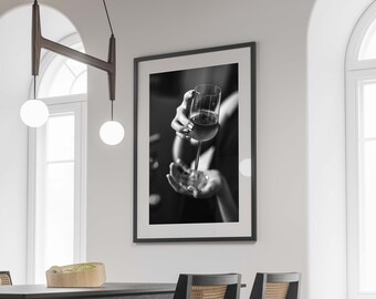 Schwarz Weiß Wein Glas Print, Bar Warenkorb Wand Kunst (Digitaler Download)