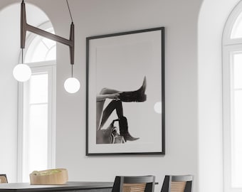Vintage Cowgirl Boots Poster, Black and White Printable Western Wall Art, Digital Download