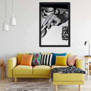 Woman Smoking & Drinking Coffee Poster, Luxury Fashion Print, Black and White, Trendy Printable Wall Art, Feminist Poster, Coffee Shop Decor