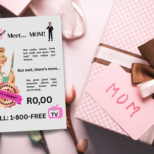Direct downloaden, Meet MOM, Momfomercial, eigenzinnige Moederdagkaart 5 x 7 inch