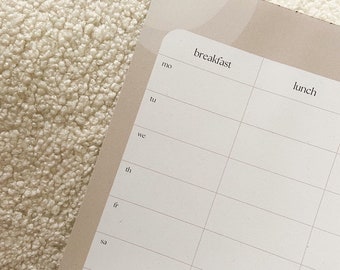 Meal Planner Block || Wochenplaner, Essensplan, Einkaufshelfer, Notizblock mit 50 Seiten, Mealplan, Menüplaner, Produktivität, Organisation