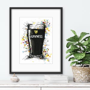Vintage Guinness Pint Glass Art Print – Classic Irish Pub Wall Decor for Guinness Lovers, Fine Art Giclee Print, Guinness Wall Art