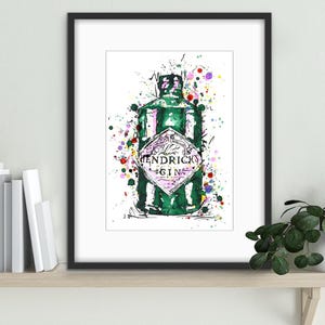 Hendrick’s Gin Bottle Artwork – Quirky & Elegant Wall Art Print, Minimalist Alcohol Gin Art, Bar Wall Decor, Modern Giclee Art Print