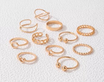 11pcs Vintage Stackable Rings -  Minimalist Geometry Design - Trendy Accessories - Stacking Set - Charm Jewelry