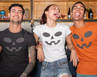 Halloween Pumpkin Face Unisex Jersey Short Sleeve Tee, Smiling Pumpkin Face, Family Halloween Shirt, Fun Pumpkin Face Shirt, Halloween Party
