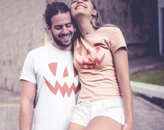 Halloween Pumpkin Happy Face Jersey Short Sleeve Tee, Smiling Pumpkin Face, Family Halloween Shirt, Fun Pumpkin Face Shirt, Halloween Party