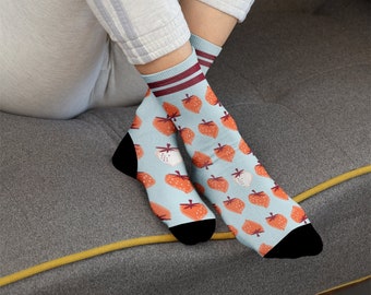Strawberry Sublimation socks, Fun Socks, perfect gift, Boho Cute Socks, Holiday Fun Gift, Best gift socks, Novelty Socks, Super Soft