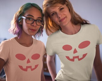 Halloween Pumpkin Face Unisex Jersey Short Sleeve Tee, Smiling Pumpkin Face, Family Halloween Shirt, Pastel Color Pumpkin Shirt, Fun Shirts