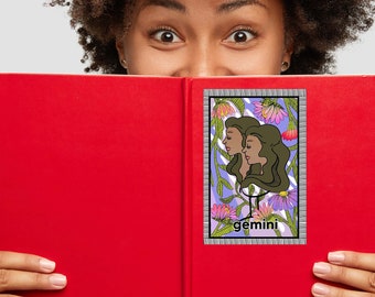 Bubble-free stickers, Zodiac Vinyl Stickers , Afro Gemini Sticker, Astral Stickers, Ritual Gift, Great gift for spiritual lovers