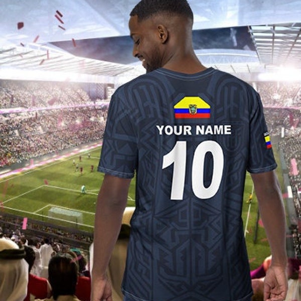 Katar Weltmeisterschaft 2022, Fußball-Weltmeisterschaft, Ecuador FußballTrikot, personalisiertes Fußballshirt, FIFA-Weltmeisterschaft 2022, Personalisierbar Nummer und Name