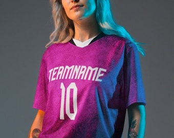 Camiseta deportiva ROSA, camiseta de fútbol personalizada de fútbol, número y nombre personalizados, camiseta deportiva unisex reciclada