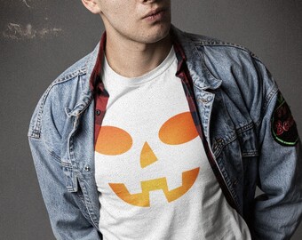 Halloween Pumpkin Face Unisex Jersey Short Sleeve Tee, Smiling Pumpkin Face, Family Halloween Shirt, Fun Pumpkin Face Shirt, Halloween Party