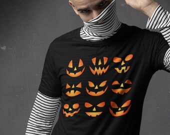 Halloween Pumpkin Happy Faces Jersey Short Sleeve Tee, Smiling Pumpkin Face, Family Halloween Shirt, Family Matching Shirts, Halloween Party