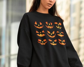 Halloween Sweatshirt, Pumpkin Faces Unisex Crewneck Sweatshirt, Oversize Sweatshirt, Smile Pumpkin Faces, Family Halloween Sweatshirt