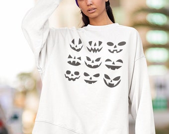 Halloween Pumpkin Faces Unisex Crewneck Sweatshirt, Smiling Pumpkin Face Sweatshirt, Family Halloween Sweatshirt, Halloween Party Sweatshirt