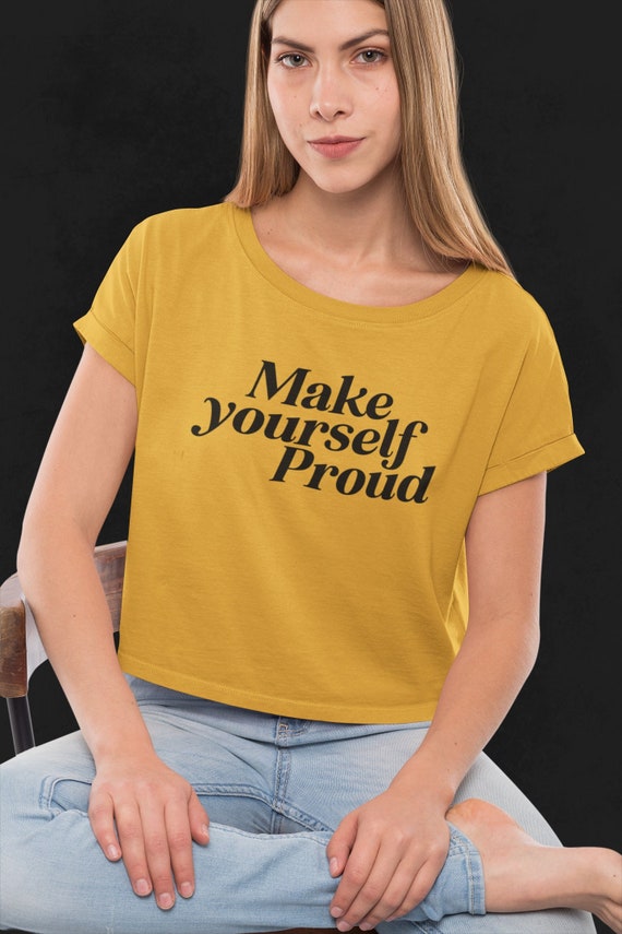 Make Yourself Proud Loose Drop Shoulder Crop Top Yellow Shirt