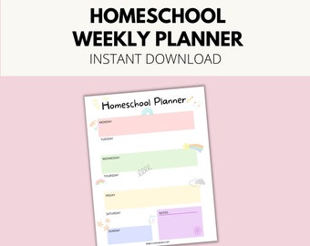 Horario semanal de educación en el hogar imprimible, Planificador de educación en el hogar, Horario semanal para niños, Horario escolar semanal, Gráfico de rutina escolar, Plan semanal