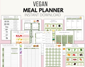 Vegan Meal Planner Printable, Weekly Meal Planner, Monthly Meal Planner, Vegan Recipe Planner, Plant Based Meal Plan, Vegan Shopping List