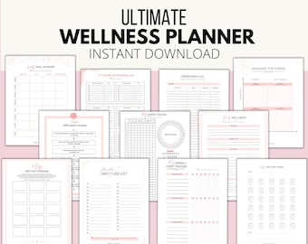 Ultimate Wellness Planner Bundle, Wellness Journal, Self-Care Planner Printable, Self Care Journal, Gratitude Journal, Mental Health Kit