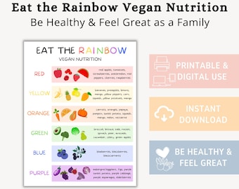 Tabla de alimentos imprimible &quot;Come el arcoíris&quot;, lista de verificación &quot;Come el arcoíris&quot;, nutrición infantil, nutrición vegana, registro de alimentos saludables, alimentación saludable