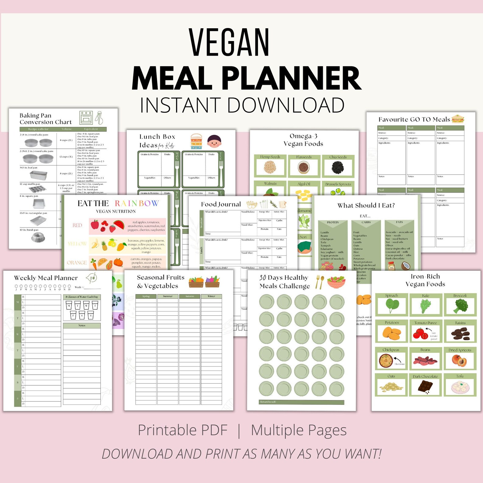 Vegan Meal Planner Printable, Weekly Meal Planner, Monthly Meal Planner ...
