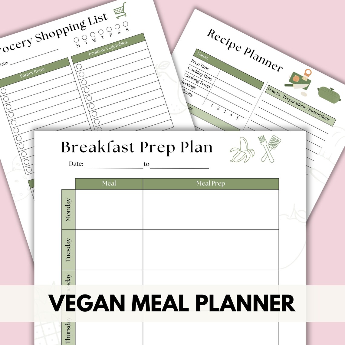 Vegan Meal Planner Printable, Weekly Meal Planner, Monthly Meal Planner, Vegan Recipe Planner ...