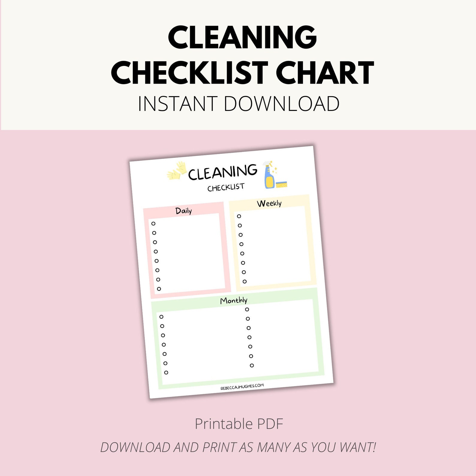Printable Cleaning Checklist Chart, Household Family Planner, Cleaning ...