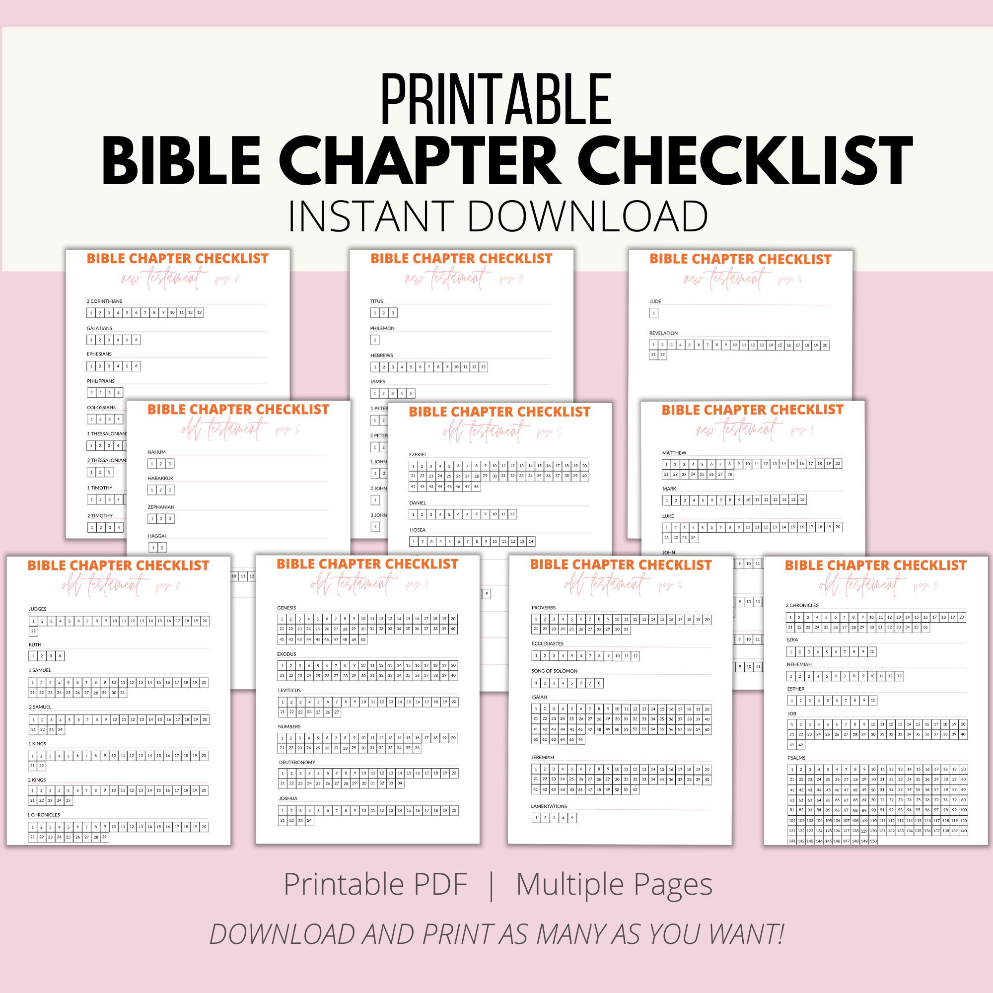 Bible Chapter Checklist Printable, Bible Journaling, Bible Tracker ...