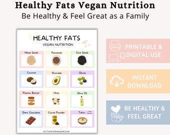 Healthy Fats Vegan Chart Printable, Healthy Fats Checklist, Kids Nutrition, Vegan Nutrition, Healthy Food Tracker, Healthy Eating