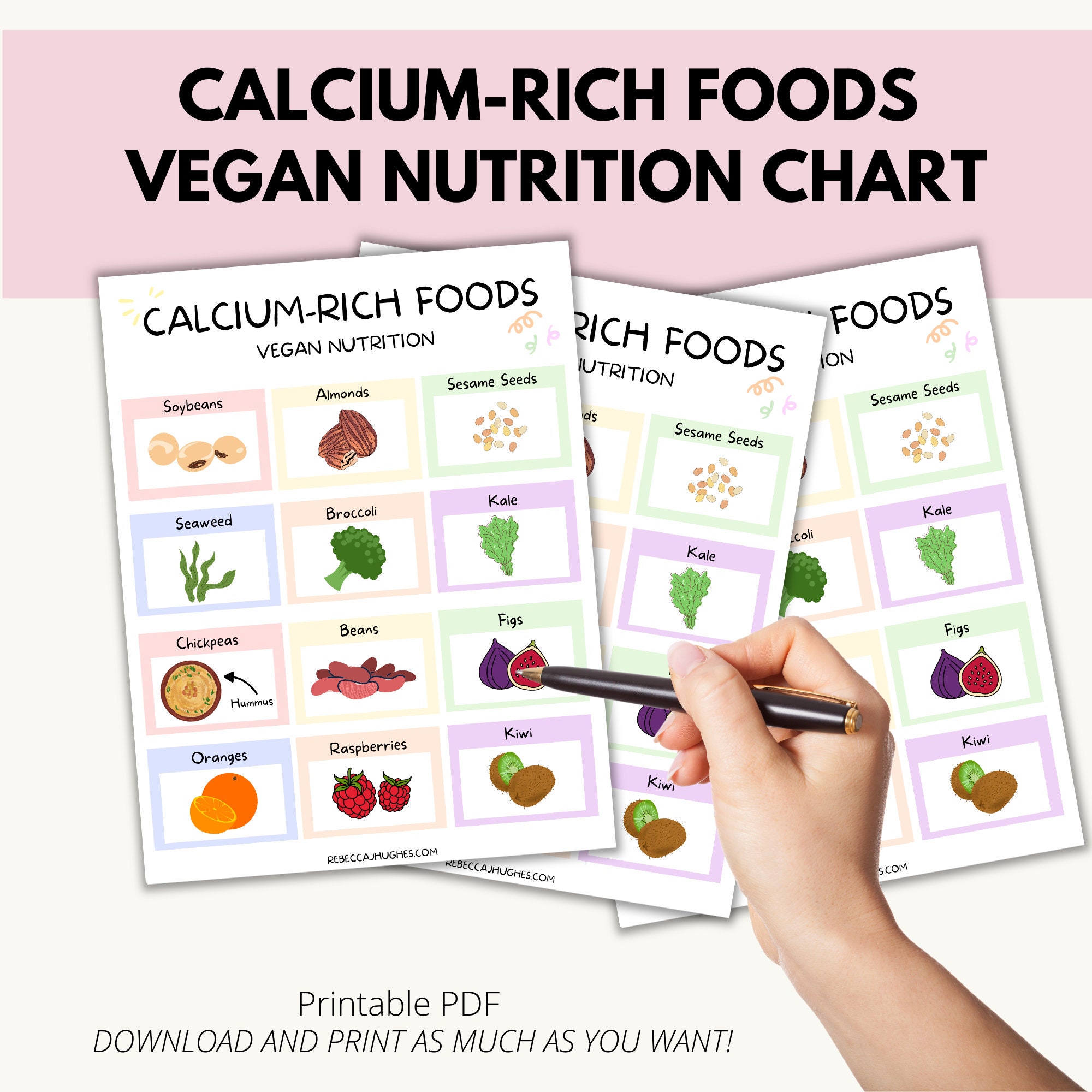 Calcium-rich Vegan Foods Printable, Vegan Calcium Sources Chart ...