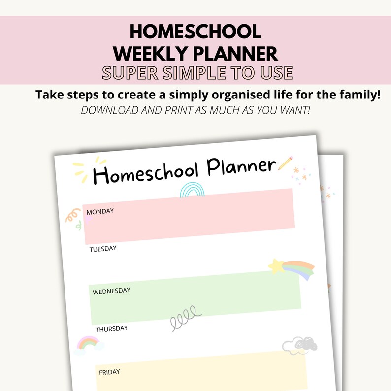 Homeschool Weekly Schedule Printable, Homeschool Planner, Weekly Schedule for Kids, Week School Schedule, School Routine Chart, Weekly Plan image 5