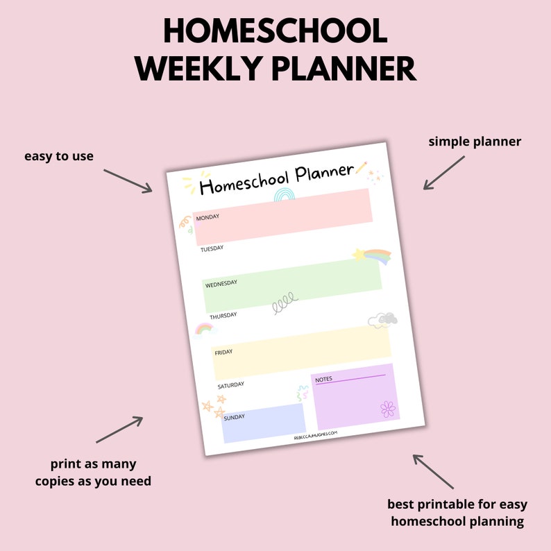 Homeschool Weekly Schedule Printable, Homeschool Planner, Weekly Schedule for Kids, Week School Schedule, School Routine Chart, Weekly Plan image 2