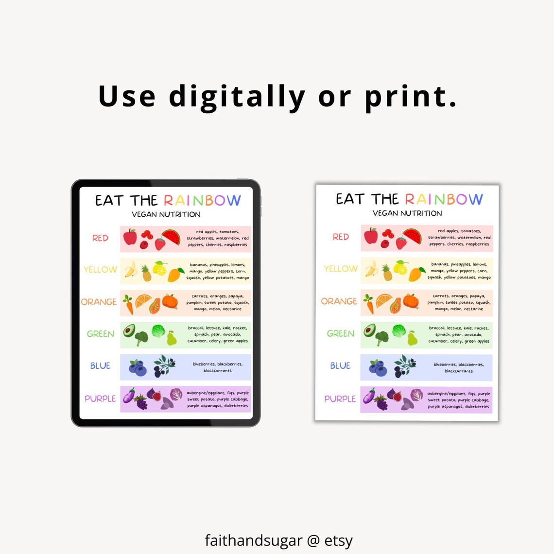 Eat the Rainbow Food Chart Printable, Eat the Rainbow Checklist, Kids ...