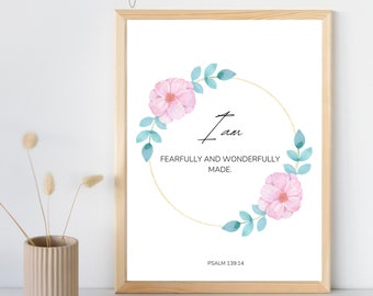 Bible Verse Wall Art Psalm 139:14 I am Fearfully Quote, Christian Decor, Modern Christian Print, Scripture Print, Christian Gifts