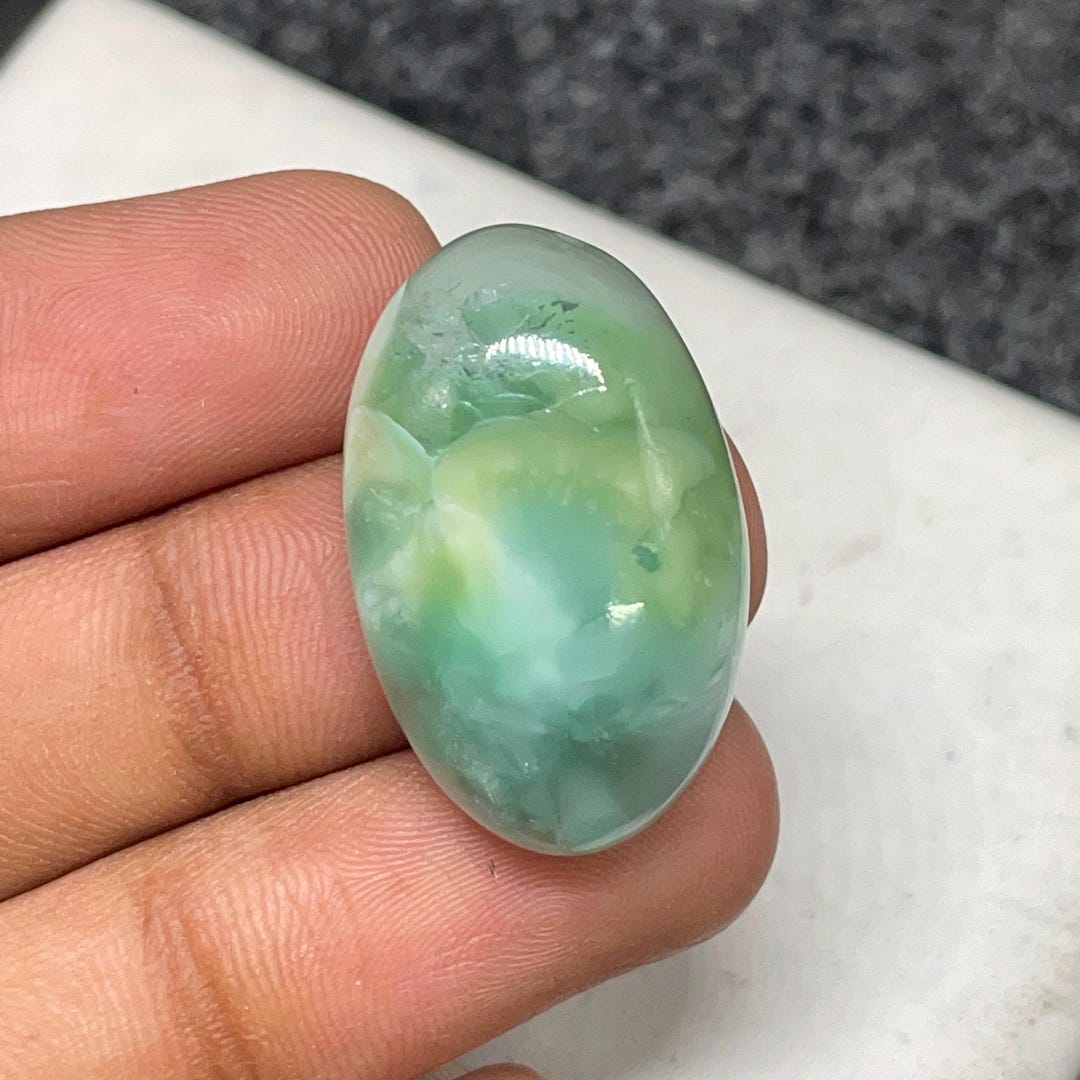 Floral Chatoyant Hemimorphite , Oval Cabochon, 26x17x7 MM 24 CTS ...