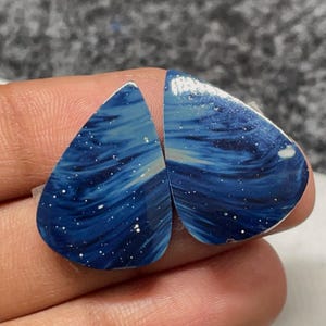 Michigan Leland Blue Aka Cyber Agate Pair, Pear Cabochon, 24x17x4MM, 27CTS, #B-08763