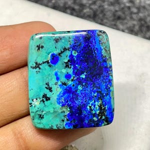 Top Quality Bluebird Azurite Malachite, Cushion Cabochon,  29x25x6 MM,  46 CTS, Loose Cabochon,  #B-07383