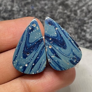 Michigan Leland Blue Aka Cyber Agate Pair, Pear Cabochon, 26x16x5MM, 29CTS, #B-08762