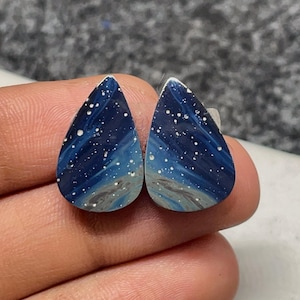 Michigan Leland Blue Aka Cyber Agate Pair, Pear Cabochon, 19x12x4MM, 14CTS, #B-08765