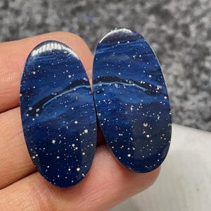 Michigan Leland Blue Aka Cyber Agate Pair,, Oval Cabochon,, 29x15x5MM, 41CTS, #B-08753